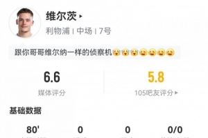 还要适应强度!维尔茨英超首秀:18次丢失球权3次关键传球评分6.6