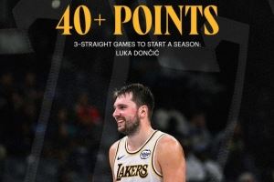  湖人官方：东契奇开季连续三场40+得分！上一位做到的是张伯伦！